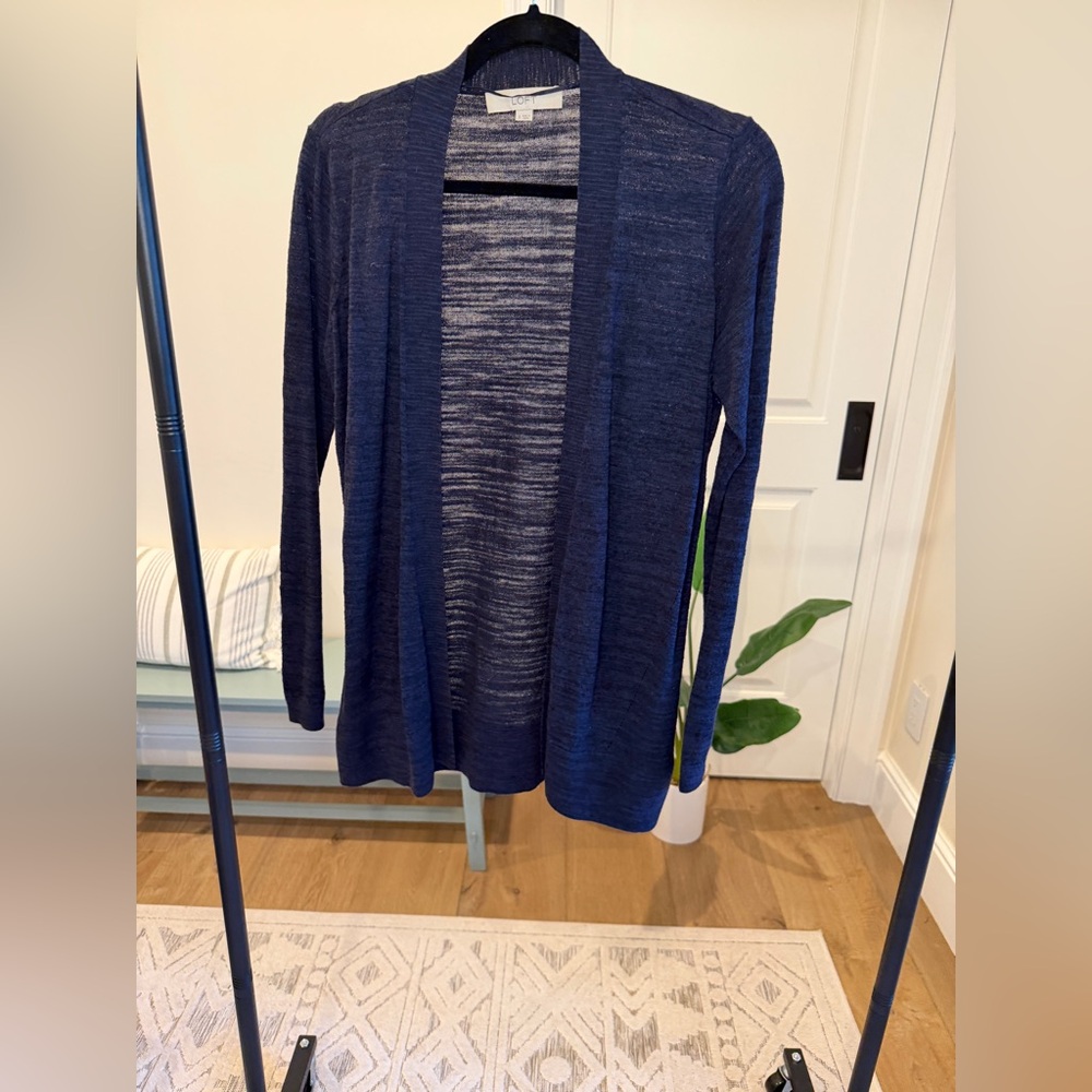 LOFT Navy Open-Front Lightweight Cardigan